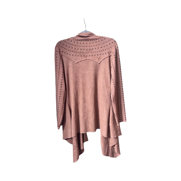 Reba Faux Suede Brown Studded Open Front Cardigan, Women's Large Western - Picture 2 of 5
